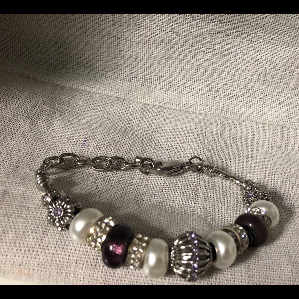 Purple and silver beaded bracelet